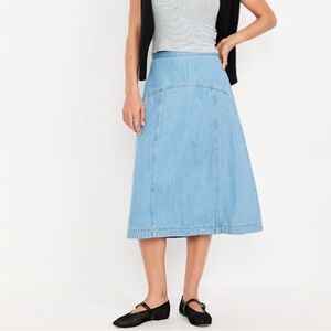 Old Navy High Waist Midi Size 12 Light Blue Lana Wash Modest Cottagecore Skirt